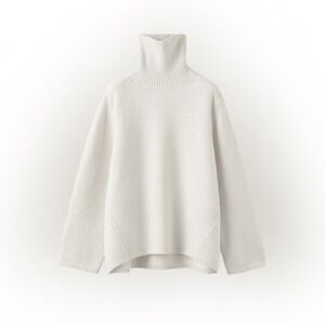 Toteme Sweater Medium Wool Cashmere‎ Thick Knit Oversized High Neck Quiet Luxury